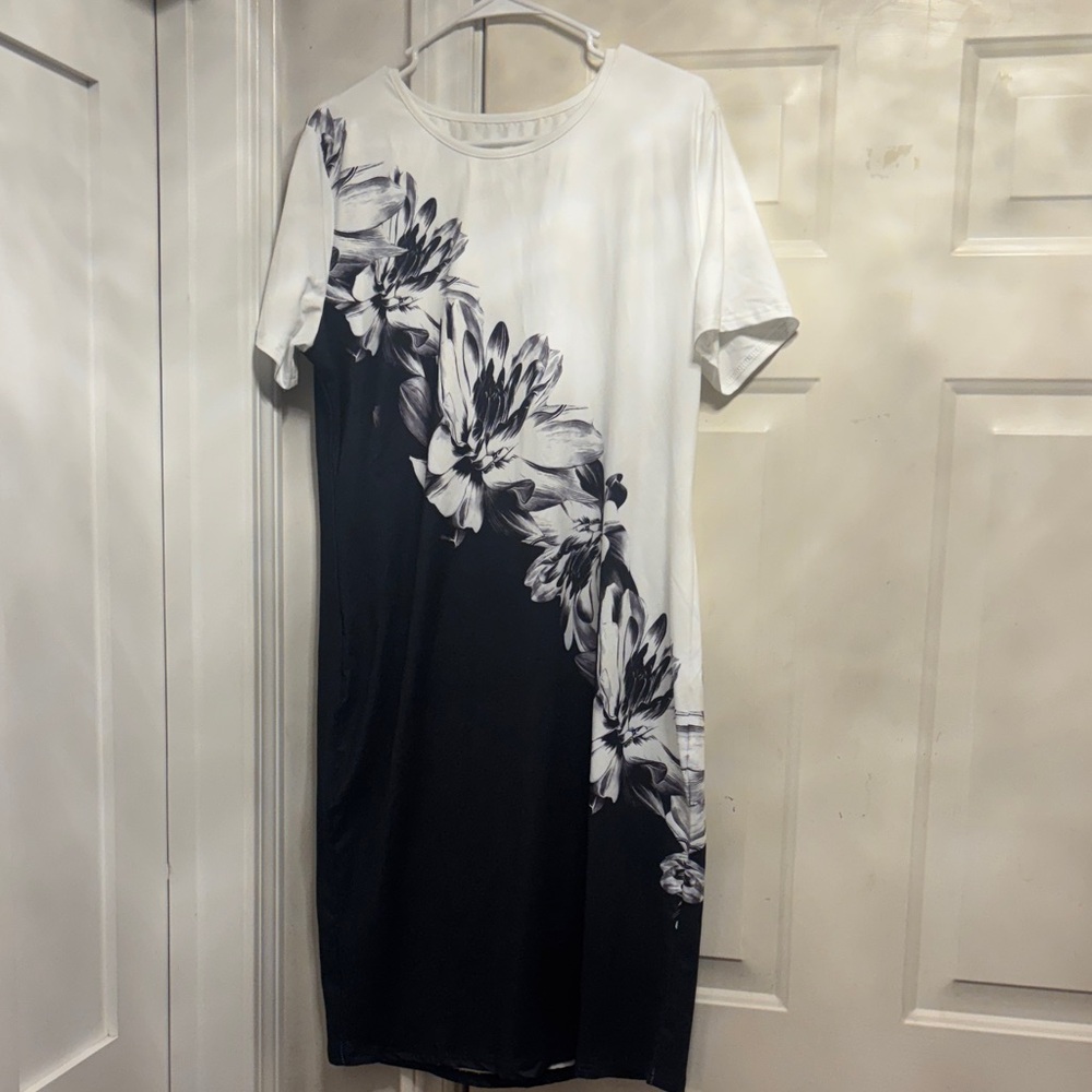 Monochrome Floral Midi Dress